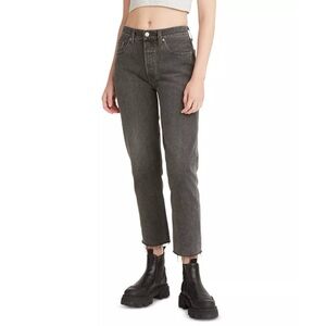 Levi's 501 Cropped Straight-Leg Jeans Raw Hem Grey